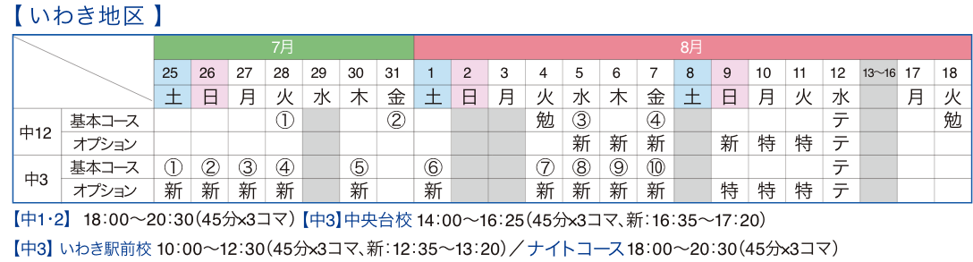 講習カレンダー いわき地区